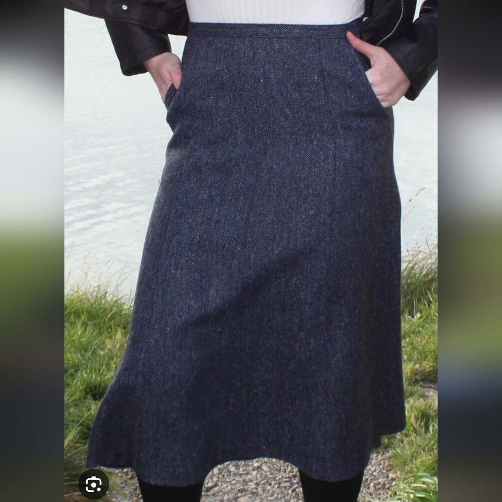 Brendella 100 Percent Schurwolle (Lambs Wool) Blue Herringbone Skirt Size16 #457